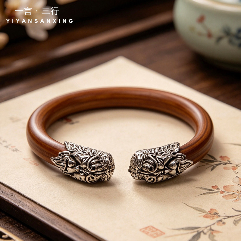 正宗云南金刚藤包银霸气加粗木质手镯男女情侣饰品民族风开口饰品