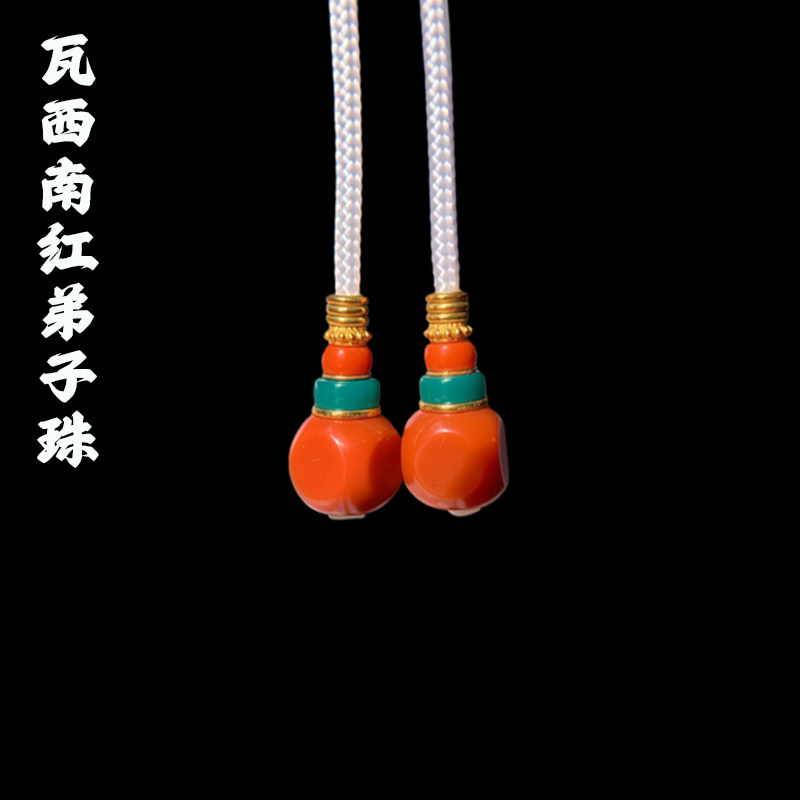 原创精工南红六方18K金弟子珠束尾坠提溜百香籽核尖佛手配饰