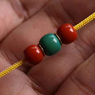 湖北原矿绿松石老型单珠散珠三通套装佛头腰珠金刚手串隔珠配饰