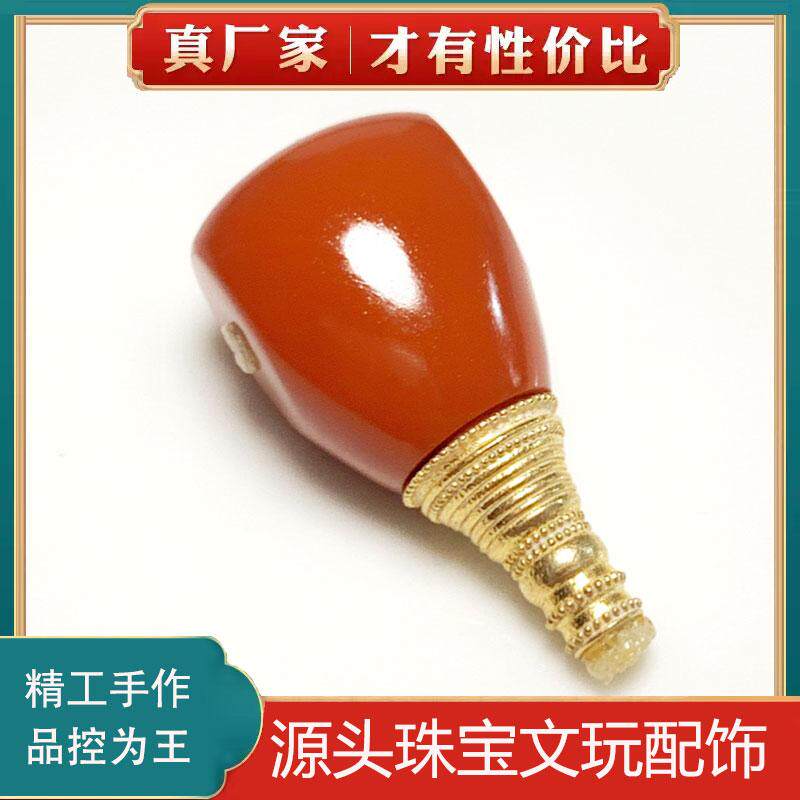 南红三通瓦西料18K文玩配饰佛塔纯色无注胶柿子红背云黄金佛头