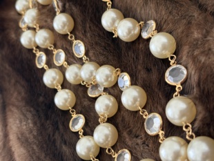 Joan rivers中古vintage树脂珍珠水钻毛衣项链