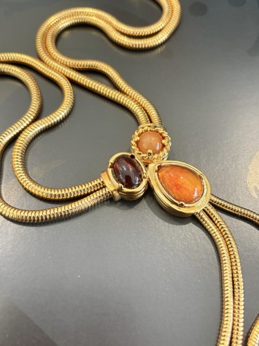 vintage中古Monet琥珀果冻琉璃金色流苏项链