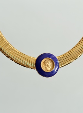 vintage中古Monet莫奈紫色珐琅釉金币蛇骨耳针项链套装