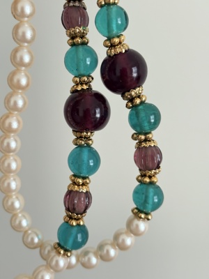 vintage中古1928彩色琉璃珍珠毛衣项链