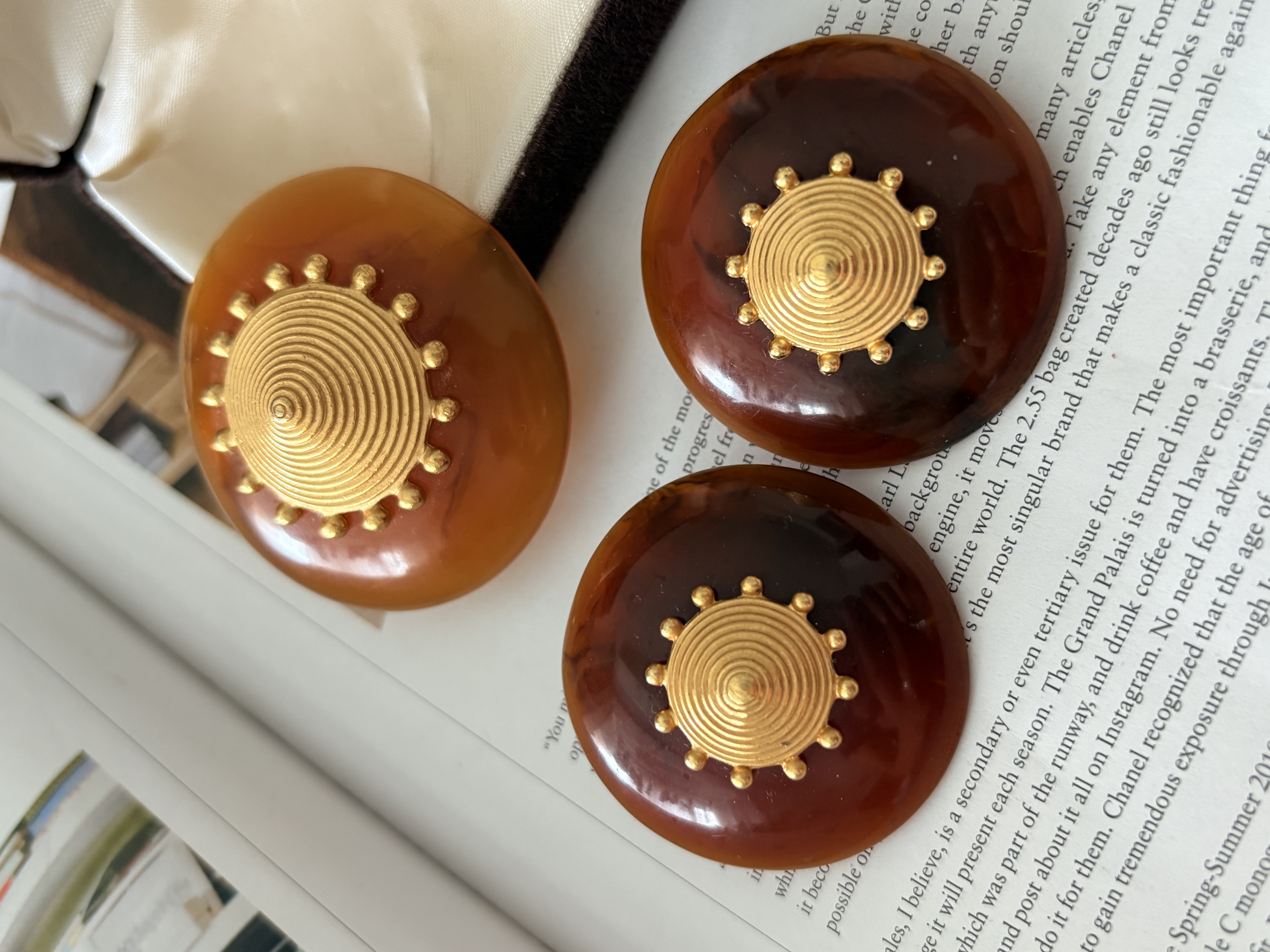 vintage中古Liz琥珀赛璐璐太阳夸张耳夹