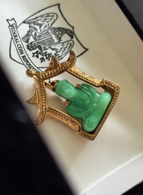 vintage中古kramer仿玉琉璃佛像胸针