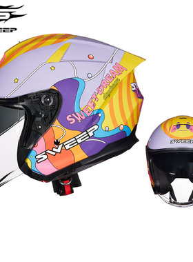 SWEEP摩托车头盔碳纤维复古半盔RS1四分之三盔双镜片男女四季S6