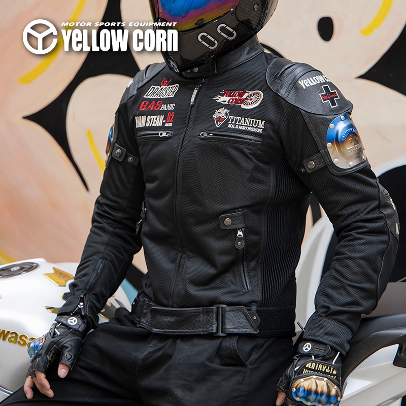 日本YELLOWCORN摩托车骑行服蔡徐坤同款机车赛车防摔透气骑士保暖