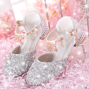 女童小高跟鞋公主闪亮5小女孩演出4水晶鞋7中大童9主持人晚礼服鞋