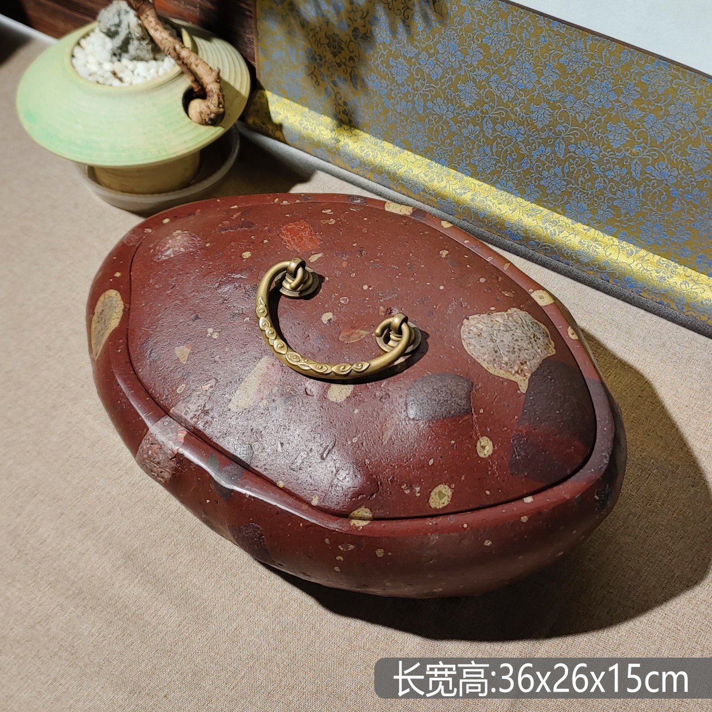 天然石头盒子整体原石带盖收纳盒