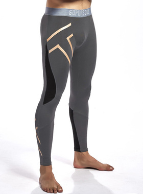 SUPERBODY运动跑步健身打底印花紧身裤 高弹压缩男士秋裤