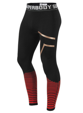 SUPERBODY运动跑步健身打底印花紧身裤 高弹压缩男士保暖裤秋裤