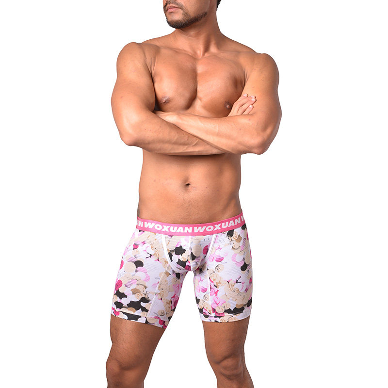 男士夏季低腰印花性感四角短裤头透气大码紧身休闲跑步平角内裤衩