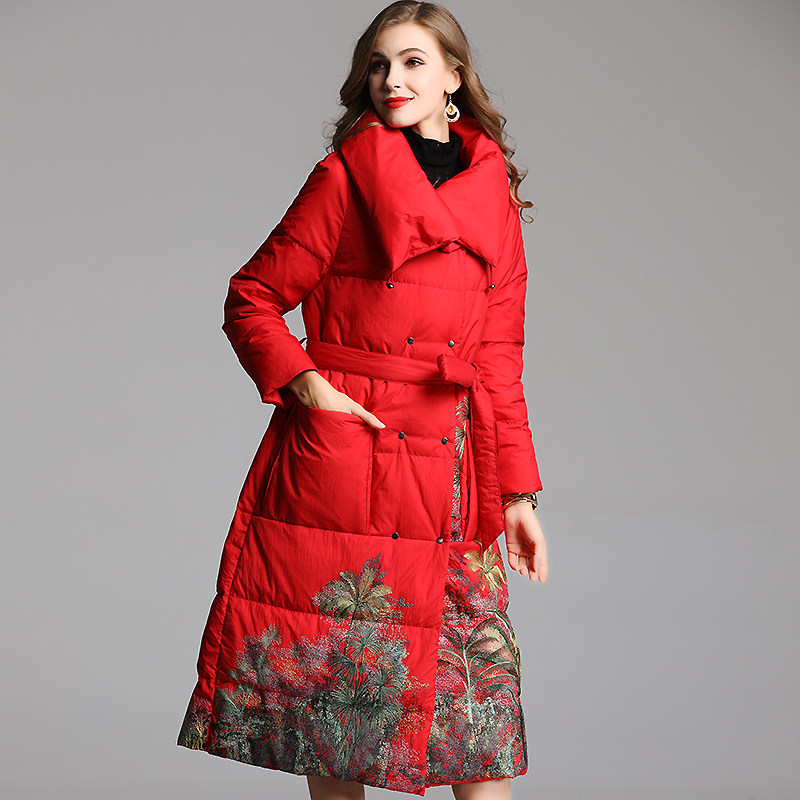 新中式羽绒服女款复古国风刺绣轻奢高级感大码中长款白鸭绒外套