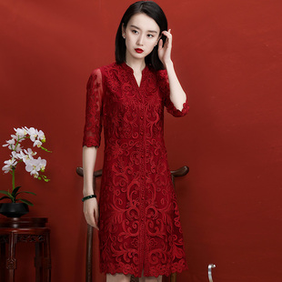 新中式上衣女春夏安娜滕复古国风刺绣蕾丝网纱中长款中袖开衫外套