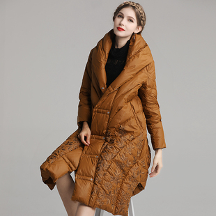 新中式羽绒服女中长款秋冬新款复古重工刺绣大码中国风白鸭绒外套