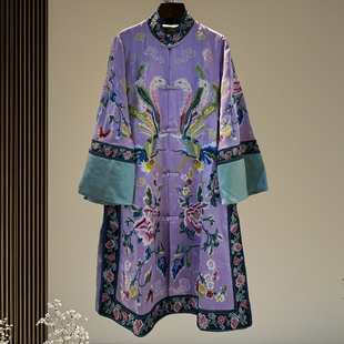 新中式 盘扣改良旗袍 上衣外套春秋女安娜滕国风凤凰醋酸刺绣花大码