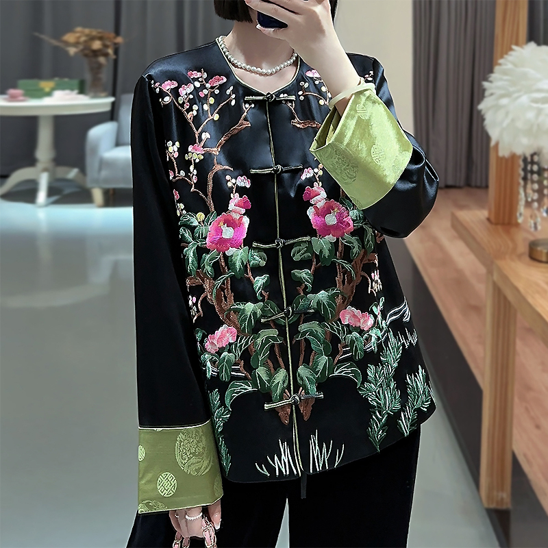 安娜滕醋酸2023秋刺绣女上衣开衫