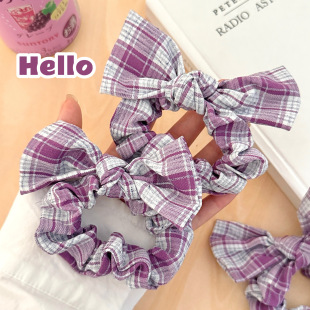 紫色结格纹发绳心法式 百搭复古发圈马尾头绳气质发饰