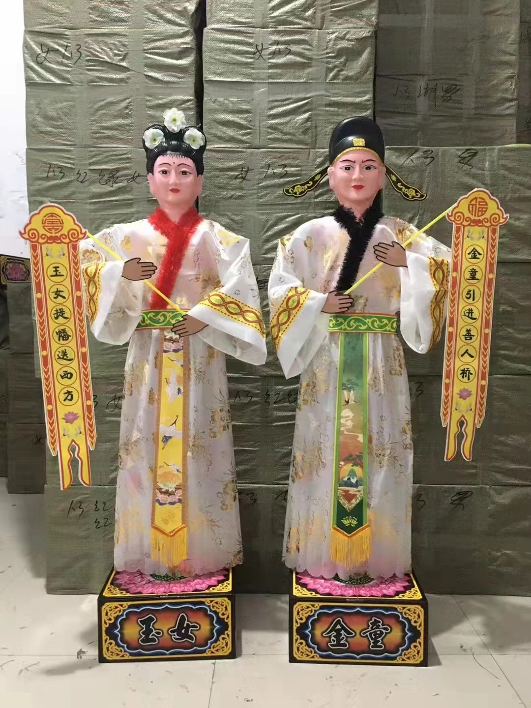 殡葬电动金童玉女弹簧鞠躬白事童男童女丧事白事花圈剧本道具