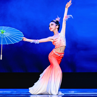 畅想傣族舞蹈服装纯手工高定锦鲤鱼尾红鱼剧目艺考独舞演出服定制