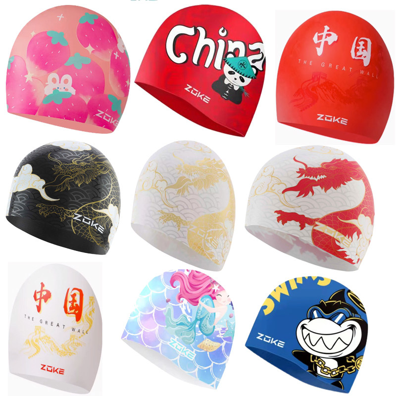 2026洲克新款卡通图案防水护耳专业训练比赛硅胶成人儿童硅胶泳帽