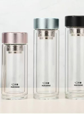 华象2316双层玻璃杯耐热透明时尚男女士花茶杯简约精美泡茶水杯