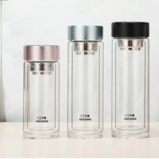 男女士花茶杯简约精美泡茶水杯 华象2316双层玻璃杯耐热透明时尚