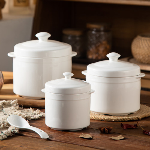 家用釉下彩参盅陶瓷双耳隔水炖盅双盖光面燕窝炖盅滋补品煲汤炖罐