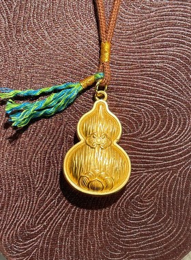 s925纯银镀黄金色莲花祥云葫芦编织绳吊坠毛衣链国潮中式福禄项链