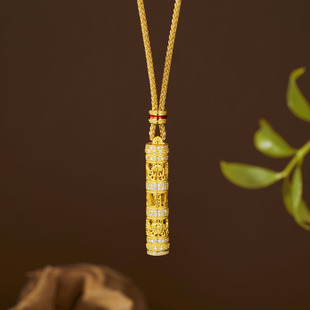 s925纯银镀黄金色金柱新中式随身佛编织绳吊坠女国潮毛衣链饰品挂