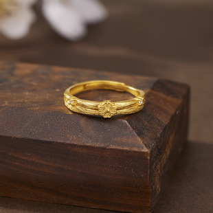 小红书爆款富贵小桂花戒指s925纯银镀黄金色四叶草轻奢小金花指环