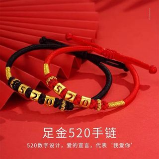 金包银999足金黄金手链520数字1314转运珠串珠情侣手镯礼物送女友