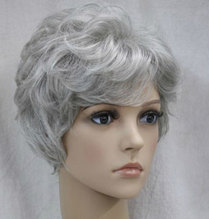 花白头发COS假发女士老年人短卷银白色舞台演出老奶奶老人老太太
