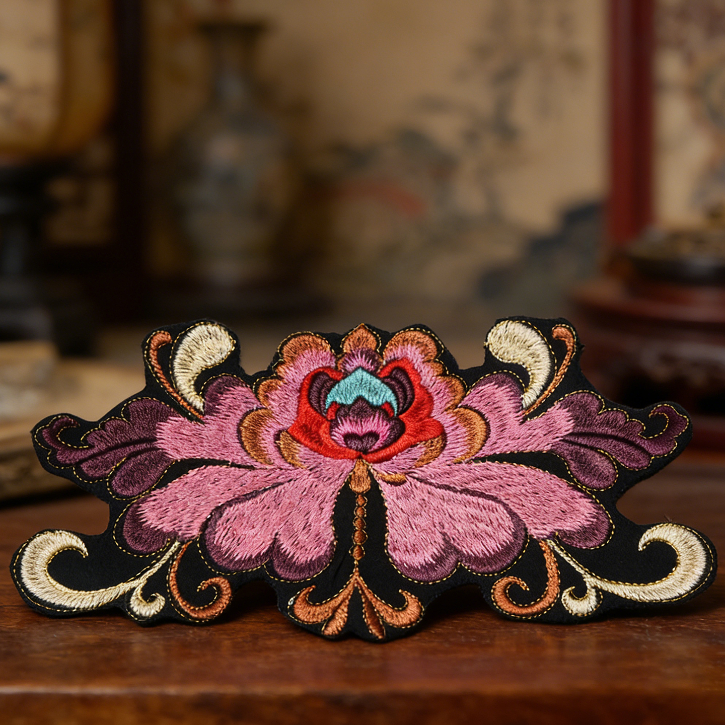 茶花中国风绣片汉服图案diy新款