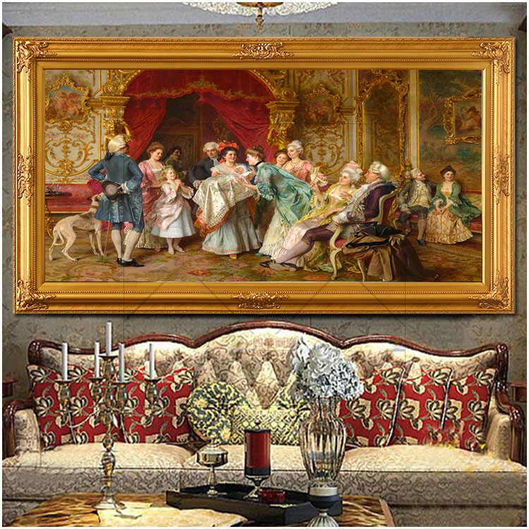 人物油画宫廷欧式客厅卧室过道打印喷绘仿真装饰画法式挂画欢乐颂