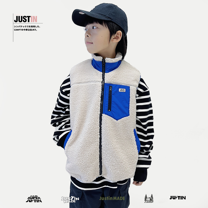 JUSTIN日系潮牌羊羔毛马甲背心