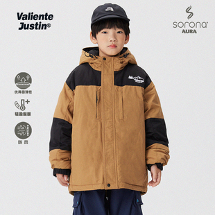 JUSTIN童装冬季加厚夹棉sorona杜邦棉连帽棉服保暖可机洗上衣外套