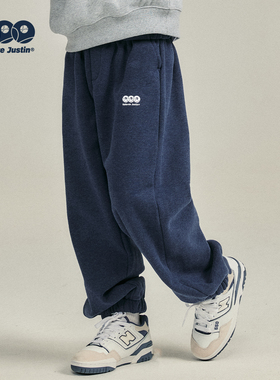 JUSTIN童装冬加绒加厚保暖束脚卫裤男童保暖校园神裤休闲运动裤子