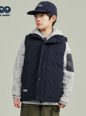 JUSTIN童装男孩冬季新雪丽棉夹棉保暖马甲少年感工装风立领外套