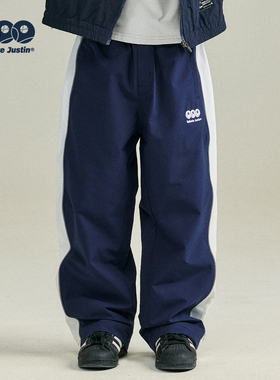 JUSTIN童装中大童春秋特氟龙三防拼色运动长裤男童少年感反光条裤