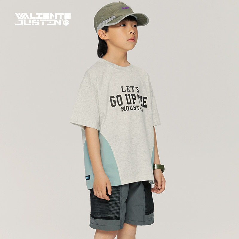 JUSTIN童装23夏儿童薄款山系户外印花t男童日系撞色拼接短袖T恤,童装/婴儿装/亲子装,T恤,淘宝优惠券,粉丝福利购,淘宝优惠卷
