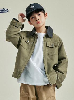 JUSTIN童装25春秋儿童巴恩风外套中大童男孩休闲翻领宽松夹克上衣