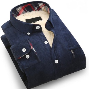 加绒加厚羊羔绒保暖衬衫 装 男长袖 衬衣大码 灯芯绒格子休闲韩版 冬款