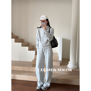 外套松紧腰长裤 娇阳 加厚保暖加绒羊毛混纺休闲套装 自发热 三色