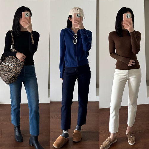 娇阳 特回馈！ 筷子腿！德国进口加绒保暖小直筒九分靴裤冬牛仔裤