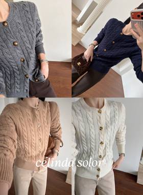 娇阳 经典老钱bi备！ old money！羊毛羊绒绞花针织开衫外套