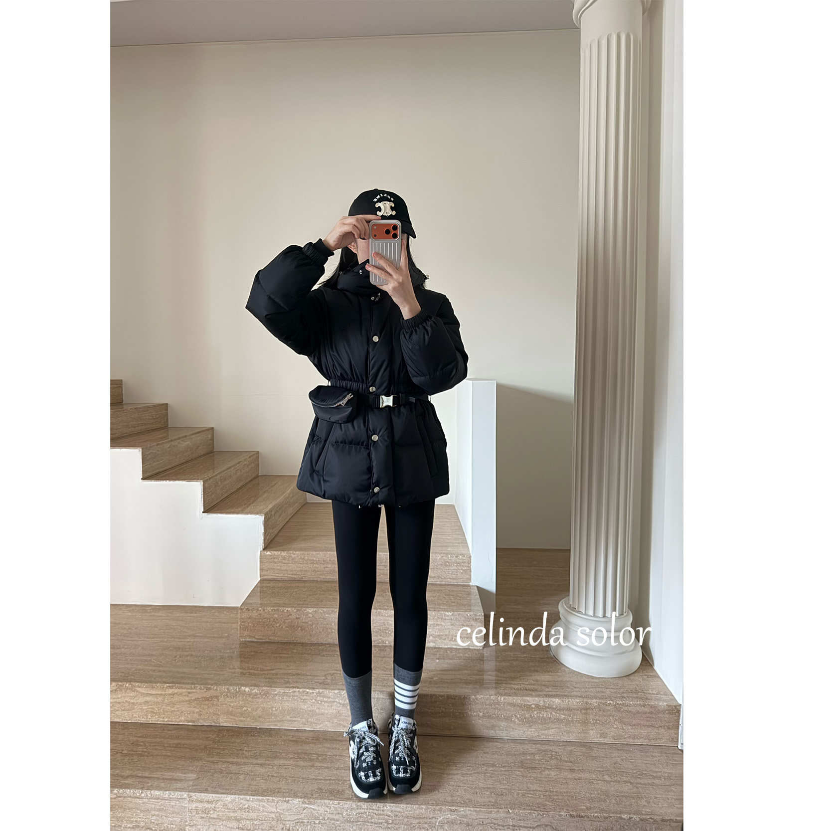 娇阳 又潮又酷 充绒足保暖 90%白金鹅绒 腰包腰带中长款羽绒服