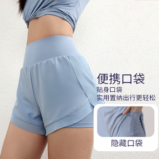 宽松跑步健身假两件休闲高腰显瘦瑜伽裤 速干防走光运动短裤 女夏季