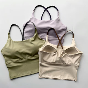 交叉固定杯细带运动上衣女吊带美背健身文胸瑜伽内衣无钢圈外穿